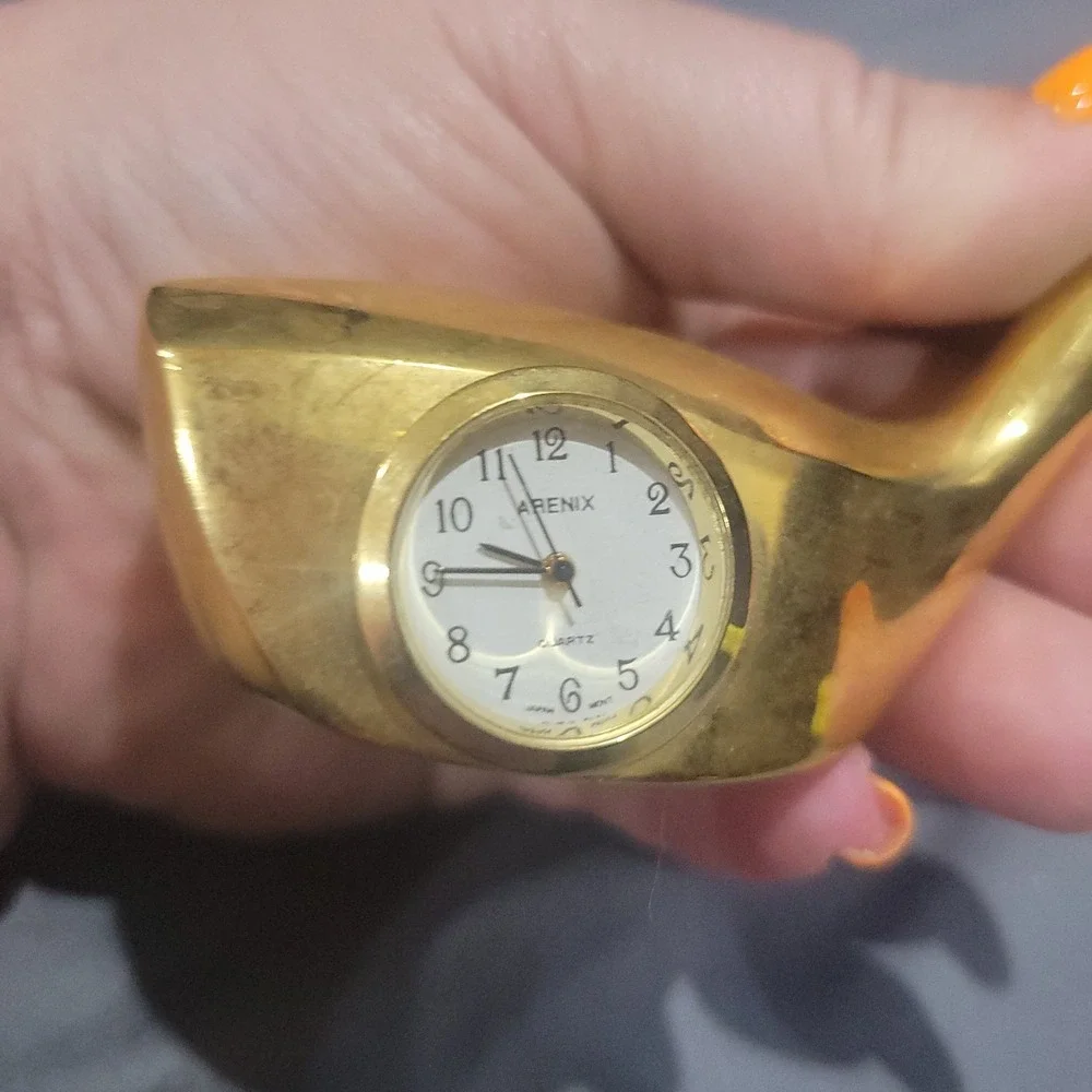 Arenix Gold Tone Golf Club Desk Clock Mini